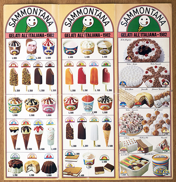Sammontana shop sign featuring all the ice cream products